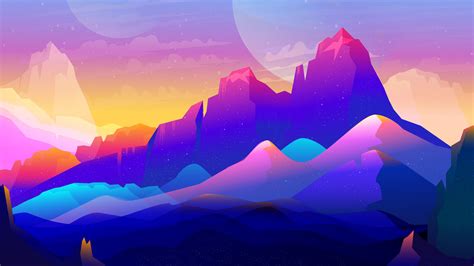 2048x1152 Rock Mountains Landscape Colorful Illustration Minimalist