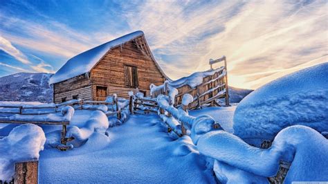 Cabin Covered With Snow Wallpaper Nature And Landscape Wallpaper Better
