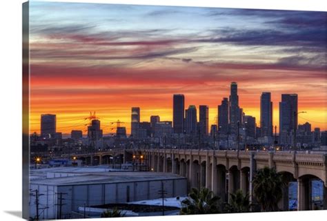 Iconic 6th Bridge At Dusk In Los Angeles Us Wall Art Canvas Prints