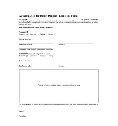 Direct Deposit Authorization Agreement Form Printable Pdf Download