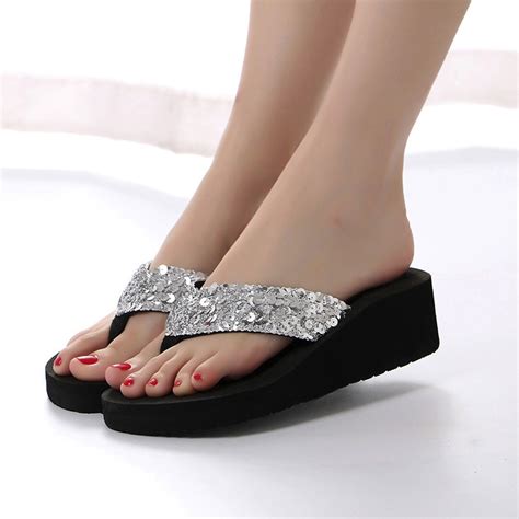 sliver summer shoes women platform sandals wedge flip flops sapato feminino slippers sandalias