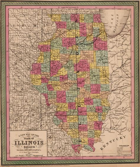 Illinois State 1850 52 Thomas Cowperthwait Historic Map Reprint