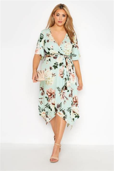 yours london plus size sage green floral hanky hem dress yours clothing