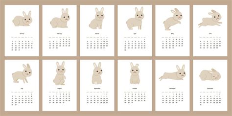 Kalender 2023 Mit Süßem Hasen 12 Monate Vertikale Seiten Planen