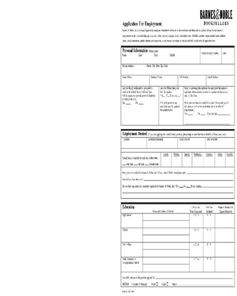 Barnes And Noble Application Form Printable Printable Forms Free Online