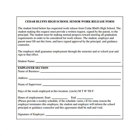 Free 9 Sample Work Release Forms In Pdf Ms Word