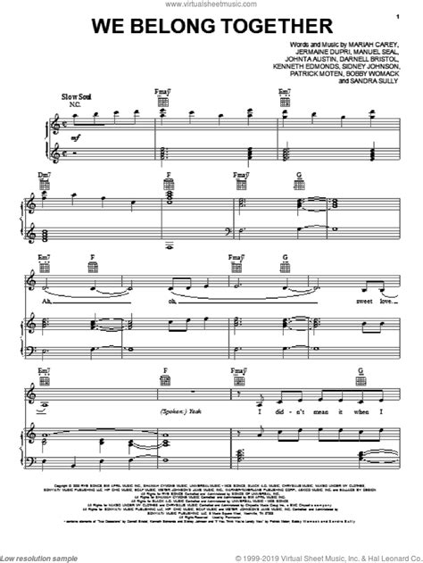 Carey We Belong Together Sheet Music For Voice Piano Or Guitar