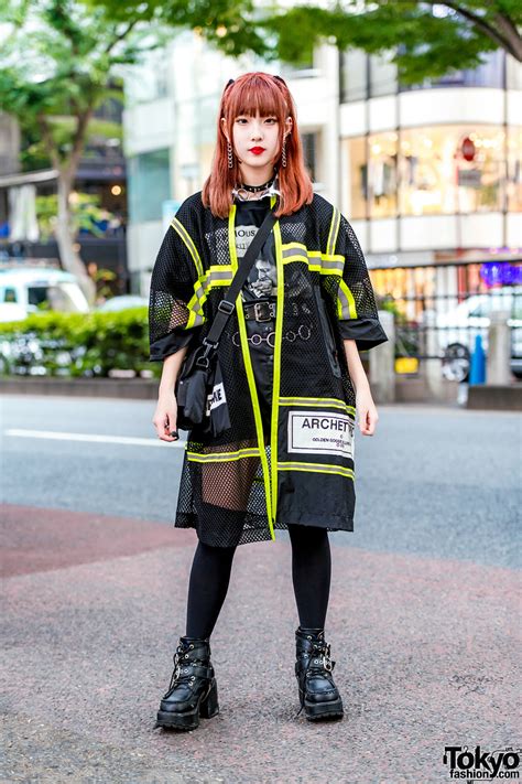 Black Street Style W Neon Accents Tokyo Fashion