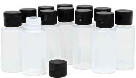 Vivaplex 12 Clear 2 Oz Plastic Squeeze Bottles With Black Flip Top