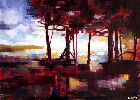 Red Forest Eve Painting By Zlatko Music Fine Art America