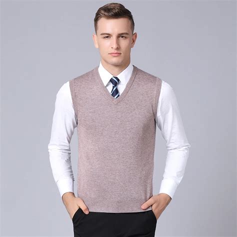 Mens Cashmere Sleeveless Sweater Pullovers Autumn Winter Solid Male V