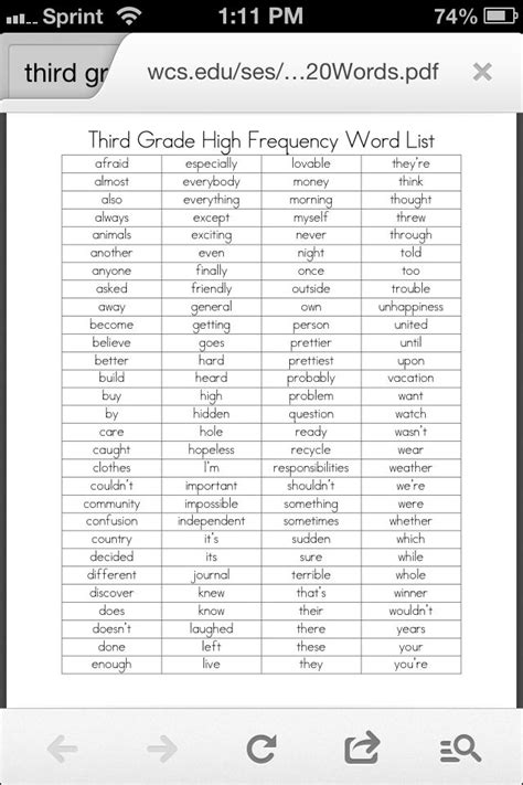 3rd Grade High Frequency Words