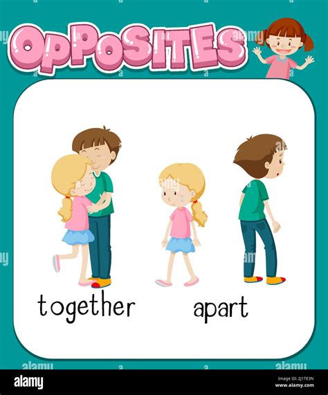 Opposite Words For Together And Apart Illustration Stock Vector Image