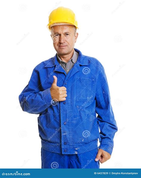 Handsome Senior Worker Showing Thumbs Up Stock Image Image Of Hardhat