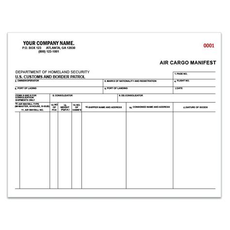 Cargo Manifest Form Multipart Carbonless Copies Designsnprint