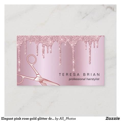 Elegant Pink Rose Gold Glitter Drips Hairstylist Business Card Rose