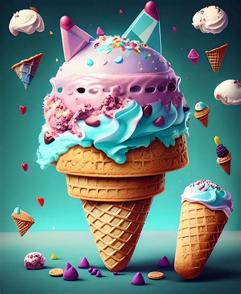 an ice cream cone with pink and blue toppings