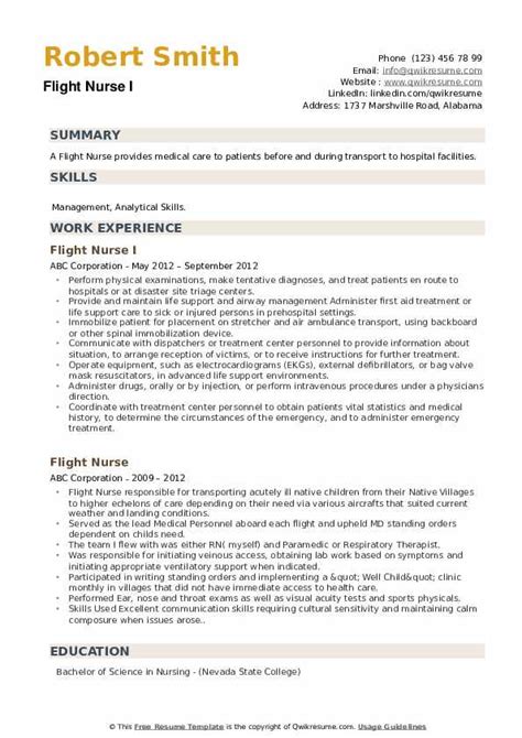 Flight Nurse Resume Samples Qwikresume