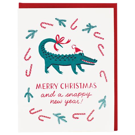 Alligator Santa Christmas Card Smudge Ink