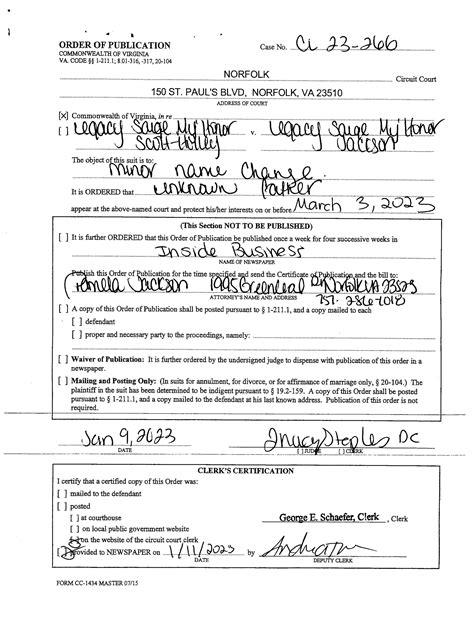 CL23-266 ORDER OF PUBLICATION by Norfolk Circuit Court Clerk's Office