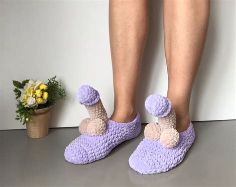 Crochet Slippers Peniscrochet Lilac Socks Dick Funny Socks Etsy