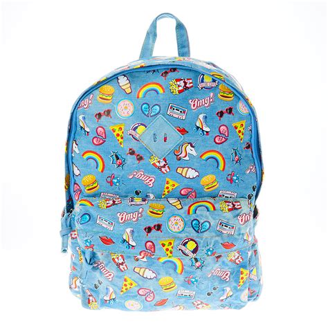 Denim Rainbow Print Backpack Claires Us