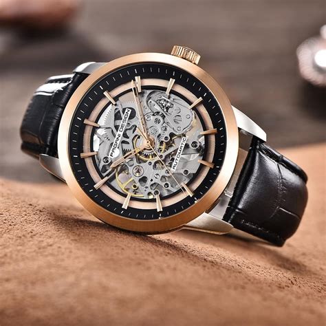 Mens Luxury Modern Transparent Mechanical Skeleton Watch With Leather