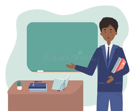 Cartoon Female Teacher Standing Next To Blackboard Stock Illustrations