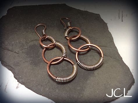 Triple Copper And Silver Coiled Wire Wrapped Hoop Earrings Wire