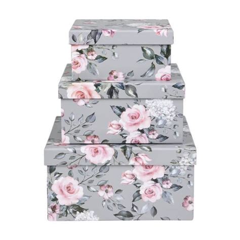 Floral Cardboard Storage Boxes Set Of 3 Homebase