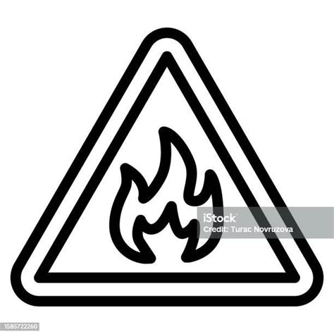 Triangle With Fire Symbol Line Icon Flammable Caution Sign Outline