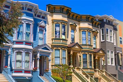 San Francisco Victorian Houses In Pacific Heights California Stock