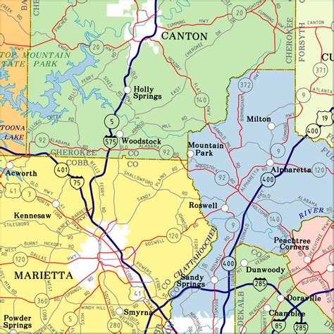 Georgia State Map With Counties And Cities