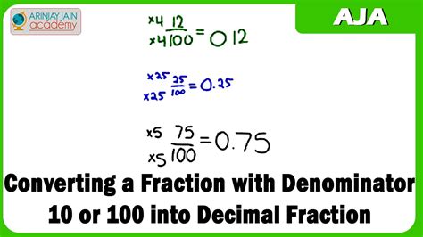 Move the decimal point of the numerator to the right until it becomes a whole 0.375➡️ 375. Converting a Fraction with Denominator 10 or 100 into ...