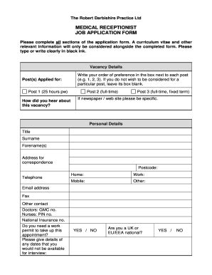 24 posts related to receptionist self evaluation form. Receptionist Application Form - Fill Online, Printable ...