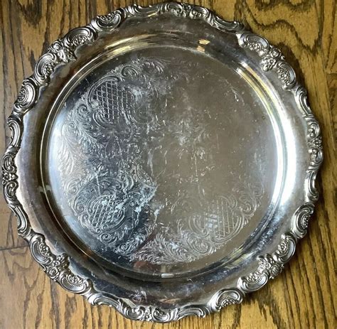 Vintage Towle Silverplate 12 Inch Round Etched Platter Tray Scalloped
