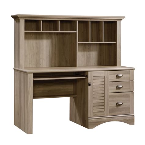This wooden computer desk with hutch can be a functional addition to almost every kind of home office. Sauder Harbor View Computer Desk with Hutch, Salt Oak ...