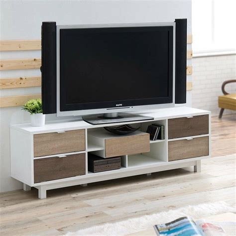 Modern 70 Inch White Tv Stand Entertainment Center With Natural Wood