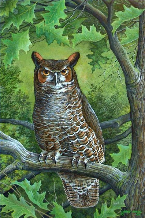 Great Horned Owl Animals Painting In Oil For Sale