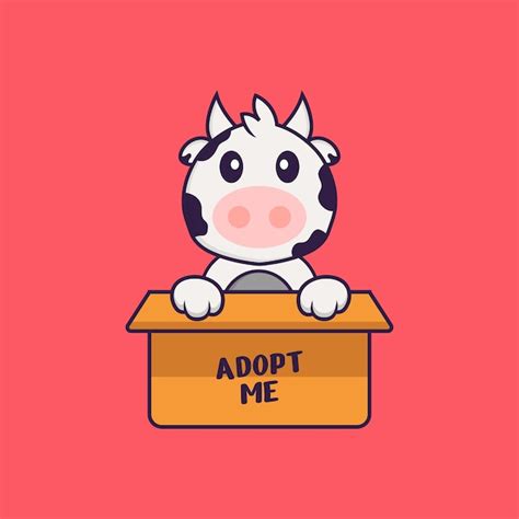 Premium Vector Cute Cow In Box With A Poster Adopt Me Animal Cartoon