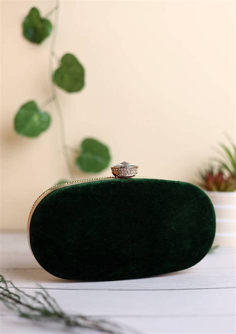 Velvet Emerald Green Clutch Purse Bag Embroidered With Faux Etsy