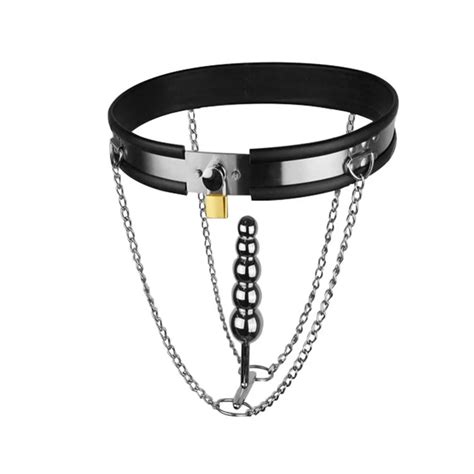 Stainless Steel Female Chastity Belt Y Style Metal Chain Chastity Device Beads Vagina Plug Sex