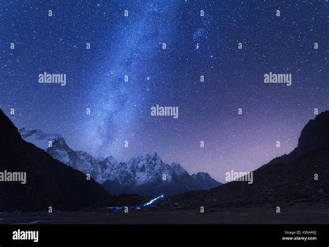 Milky Way And Mountains Fantastic View With Himalayan Mountains And