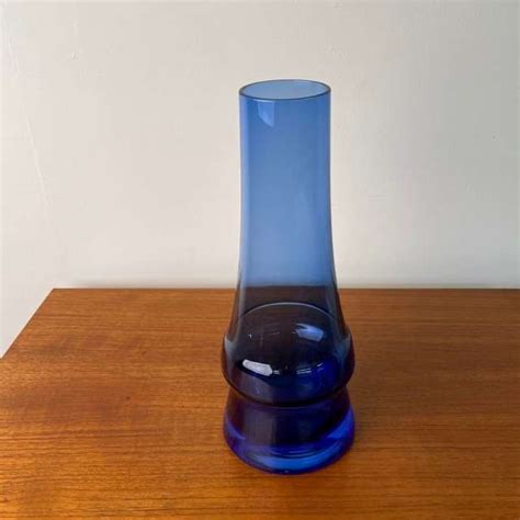 Blue Glass Vase By Aimo Okkolin For Riihimaki Finland Mark Parrish Mid Century Modern