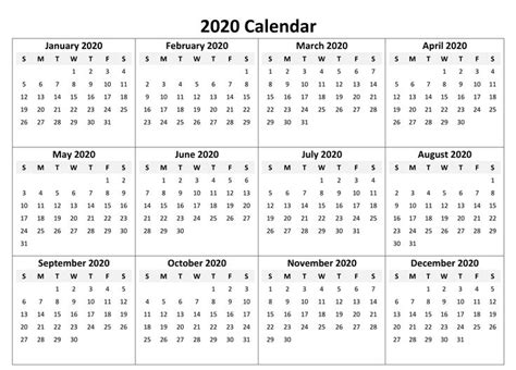 Yearly Calendar 2020 Free Download Printable Yearly Calendar Yearly