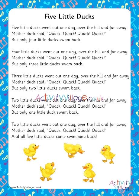 5 Little Duck Song Lyrics From The Ground