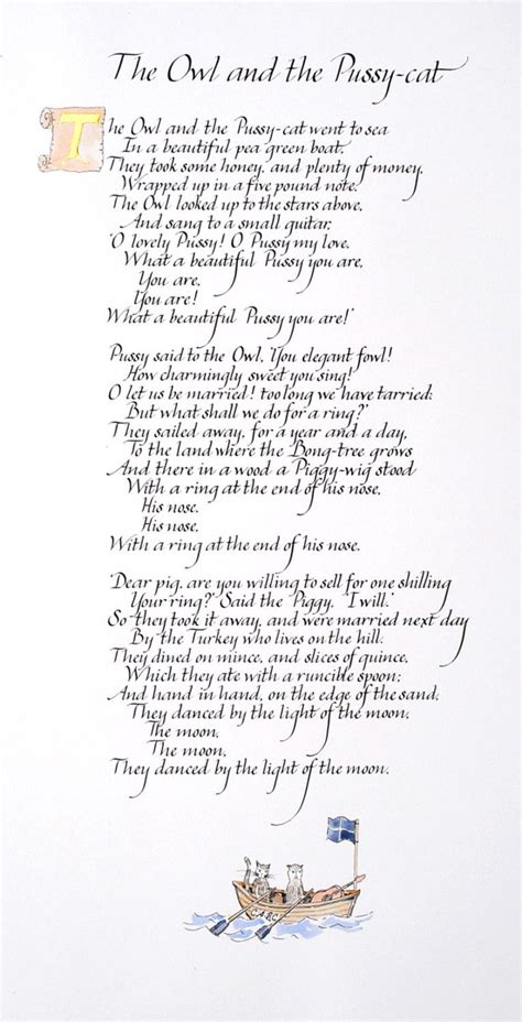 The Owl And The Pussycat Poem In Handwritten Calligraphy Reading Poems Wedding Poems