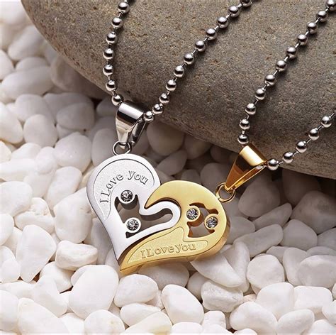 two piece connected hearts necklace love necklace valentines necklace couple necklaces