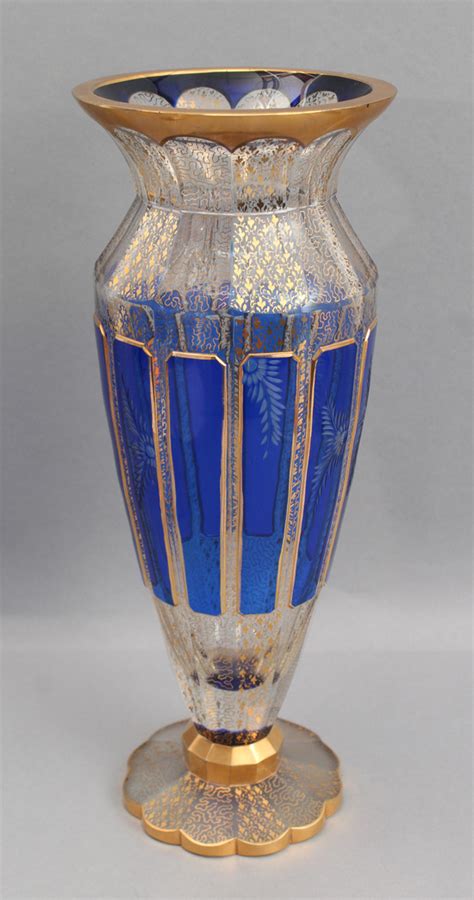 Large Antique Moser Bohemian Cobalt Blue Cabochon Panel And Gold Gilt Glass Vase Ebay
