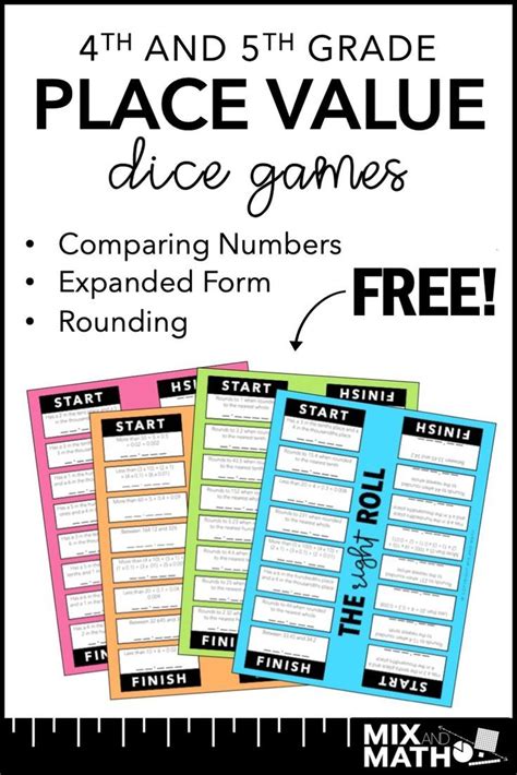 Practice addition, subtraction, geometry, shapes, spatial sense, division, fractions, counting in twos, fours & fives and more. Grab these FREE place value dice games for 4th grade and ...